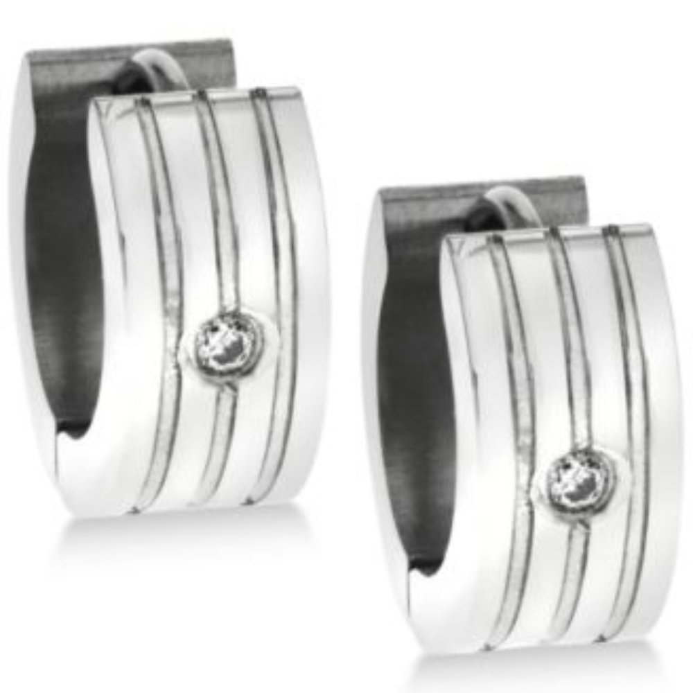 Men's Stainless Steel Cubic Zirconia Huggie Hoop E
